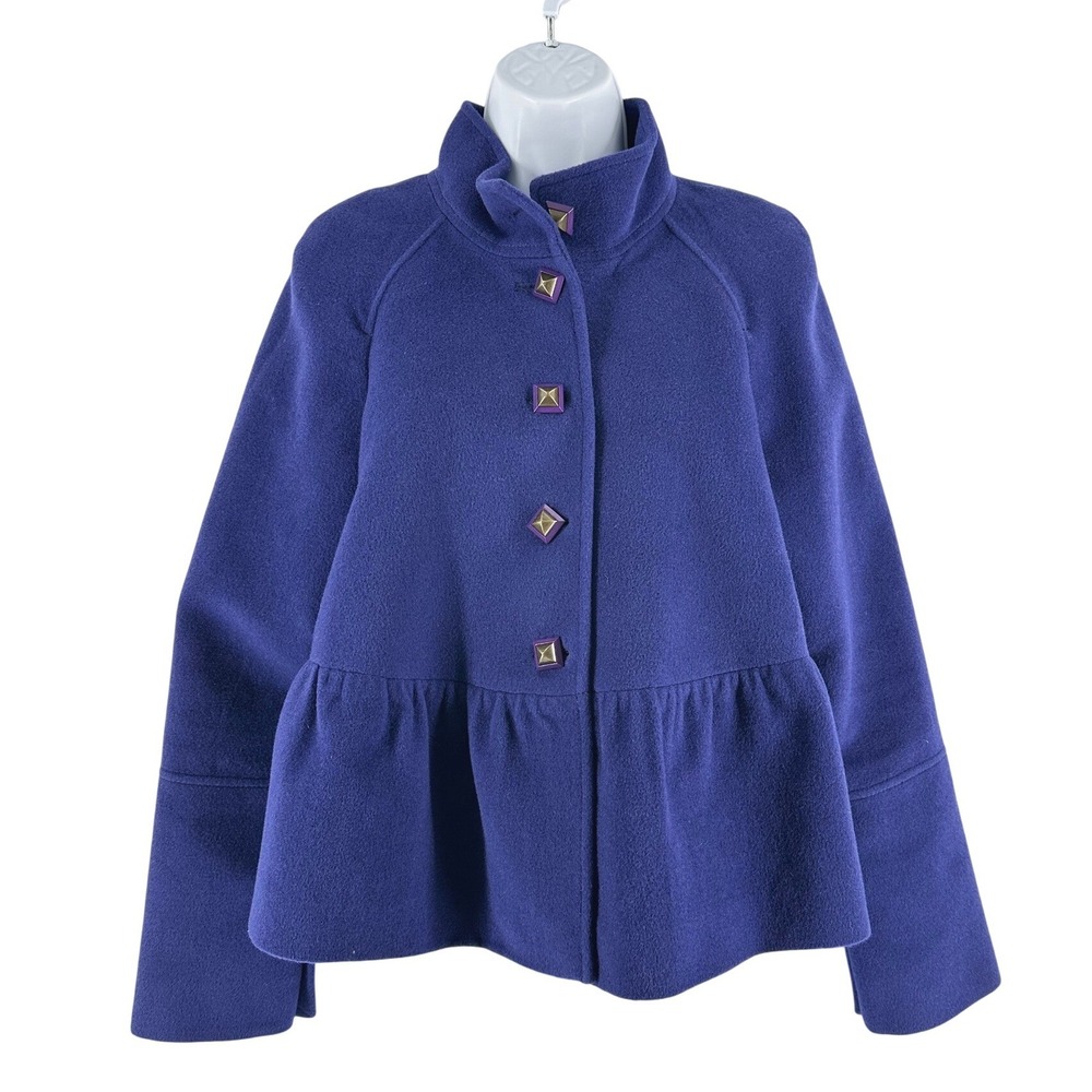 Rebecca Taylor Peplum Coat Womens 6 Royal Purple Wool Angora Designer Feminine